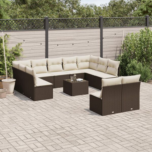 vidaXL 12-delige Loungeset met kussens poly rattan bruin