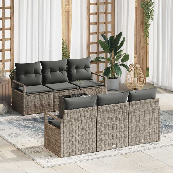 vidaXL Tuin Sofa Set met kussen met opslag 7 pcs Grijs poly rattan