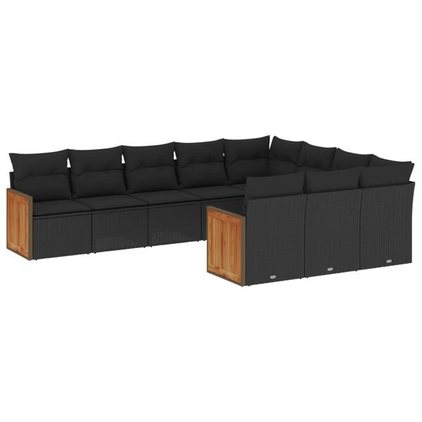 vidaXL 10-delige Loungeset met kussens poly rattan zwart