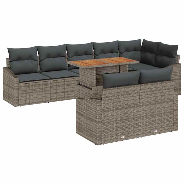 vidaXL Tuin Sofa Set met opslag 9 pcs Grijs Poly riet
