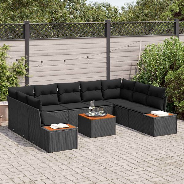 vidaXL Tuinbankenset met kussen met opslag 5 pcs Zwart Polyrattan