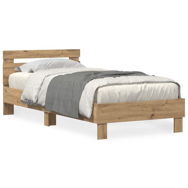 vidaXL Bedframe met LED Artisan Eiken 100 x 200 cm Bewerkt hout