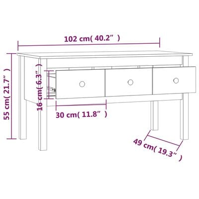 vidaXL Salontafel 102x49x55 cm massief grenenhout wit