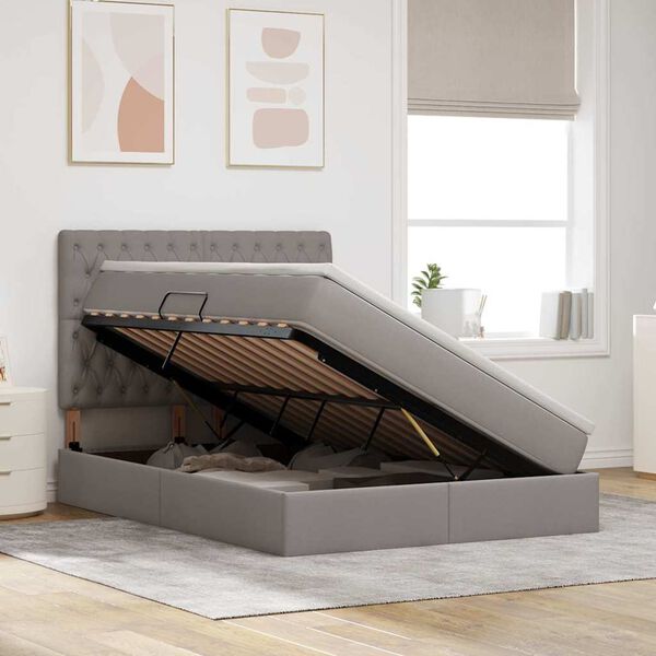 vidaXL Opslag bed met matras met matras Taupe 140 x 190 cm Polyester