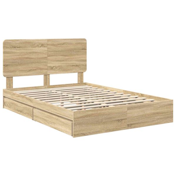 vidaXL Opslag bed met lade Sonoma Eiken 140 x 190 cm Bewerkt hout