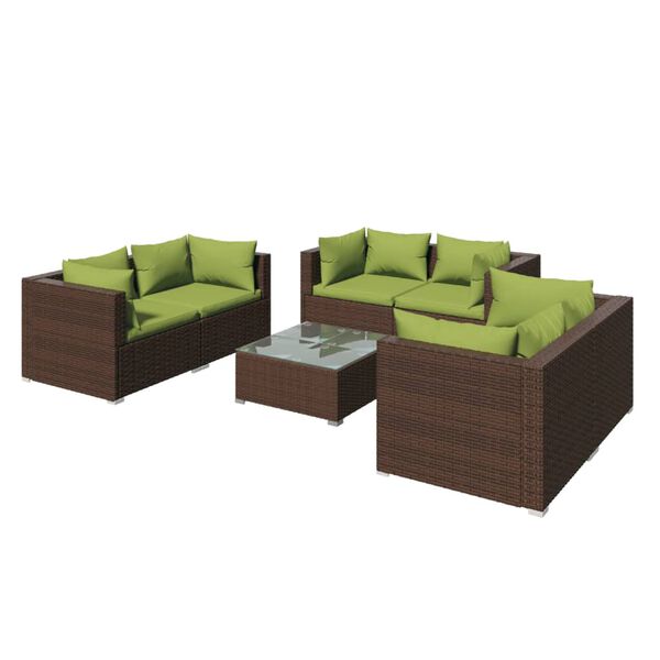 vidaXL 7-delige Loungeset met kussens poly rattan bruin