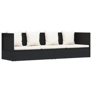 vidaXL Tuinbed met kussens poly rattan zwart