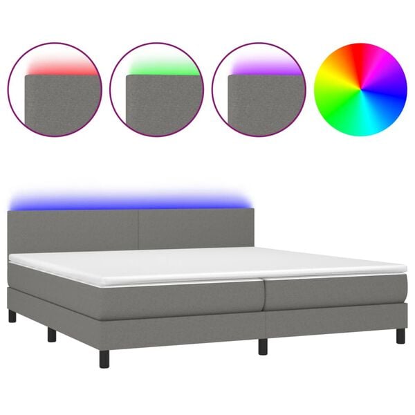 vidaXL Boxspring met matras en LED stof donkergrijs 200x200 cm