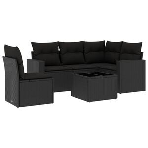 vidaXL 6-delige Loungeset met kussens poly rattan zwart