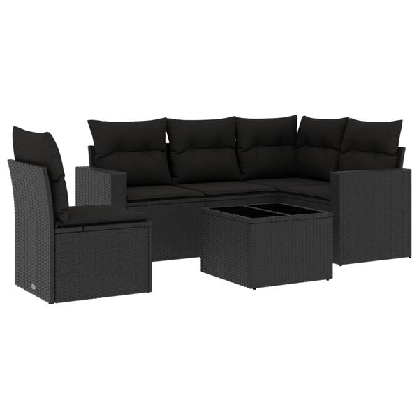 vidaXL 6-delige Loungeset met kussens poly rattan zwart