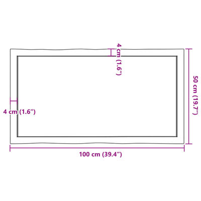 vidaXL Tafelblad natuurlijke rand 100x50x(2-4) cm massief eikenhout