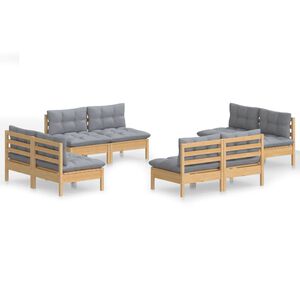 vidaXL 8-delige Loungeset met grijze kussens grenenhout