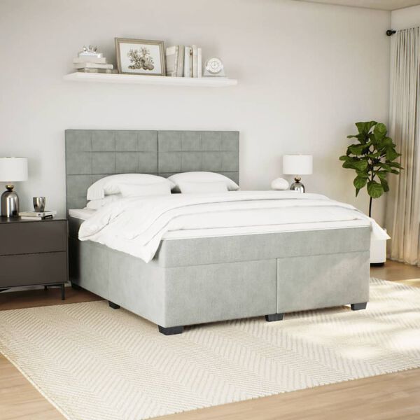 vidaXL Boxspring met matras fluweel lichtgrijs 180x200 cm