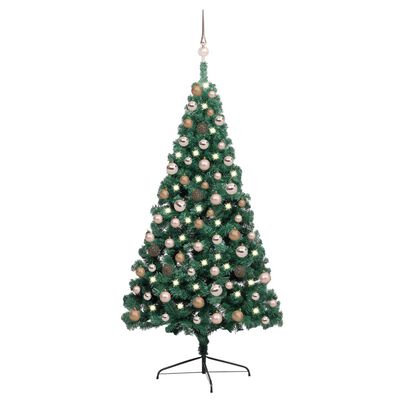 vidaXL Kunstkerstboom met verlichting en kerstballen half 150 cm groen