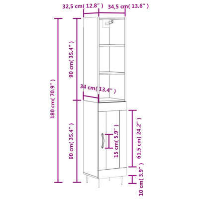 vidaXL Hoge kast 34,5x34x180 cm bewerkt hout betongrijs