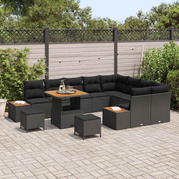 vidaXL Tuinbankenset 12 pcs Zwart poly rattan