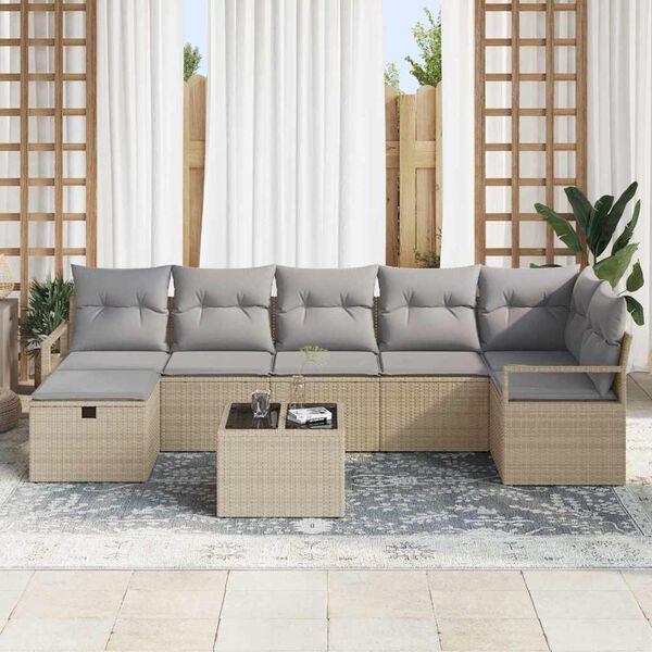 vidaXL Bankstel met kussen 5 pcs poly rattan