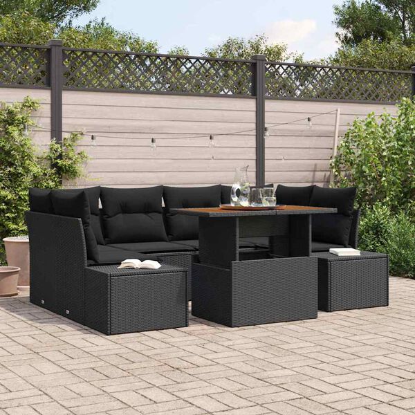 vidaXL Tuin Sofa Set met opslag 7 pcs Zwart Poly riet