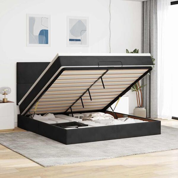 vidaXL Ottoman bed met matrassen en LED's 180x200cm fluweel zwart