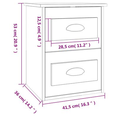 vidaXL Nachtkastjes 2 st wandgemonteerd 41,5x36x53 cm betongrijs