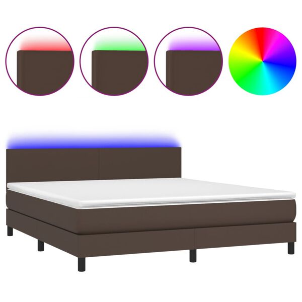 vidaXL Boxspring met matras en LED kunstleer bruin 180x200 cm
