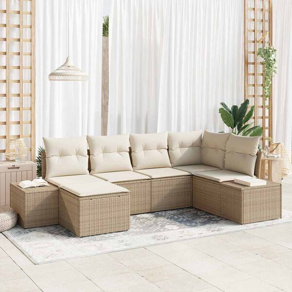 vidaXL Tuin Sofa Set met kussen 6 pcs Beige en Cr&egrave;me poly rattan