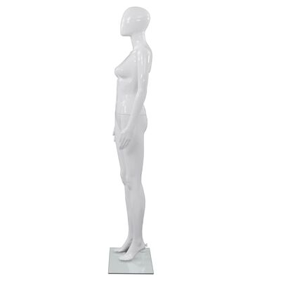 vidaXL Etalagepop vrouwelijk met glazen voet 175 cm glanzend wit
