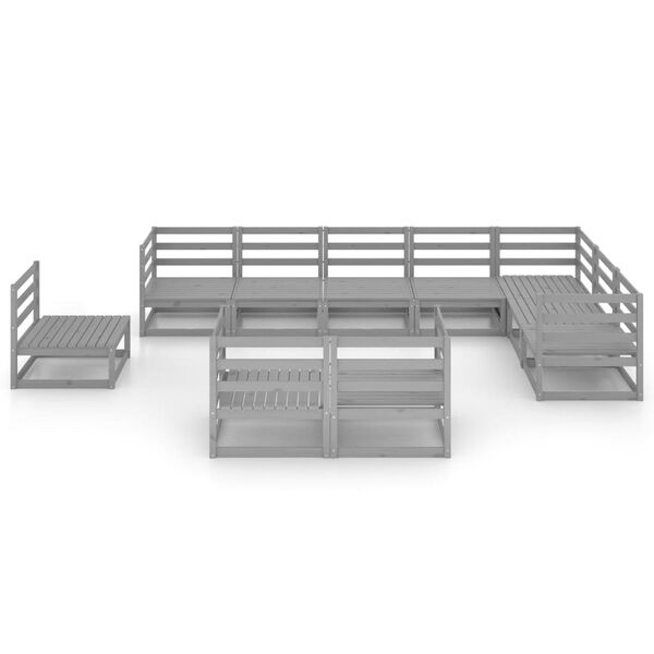 vidaXL 10-delige Loungeset massief grenenhout grijs