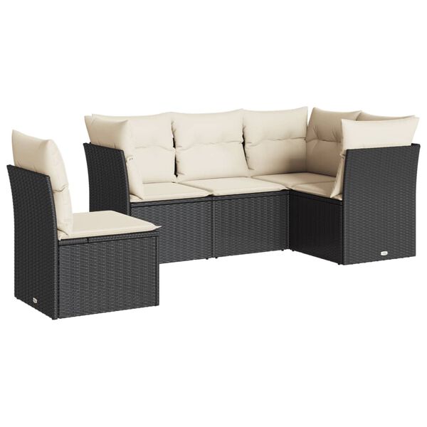 vidaXL 5-delige Loungeset met kussens poly rattan zwart
