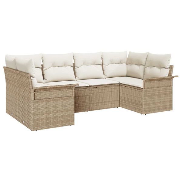 vidaXL Tuin Sofa Set met kussen met opslag 6 pcs Beige Poly riet