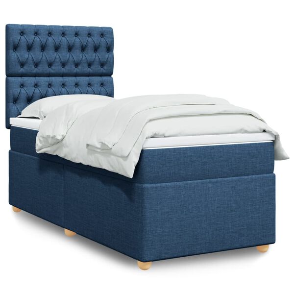 vidaXL Boxspring met matras stof blauw 100x200 cm