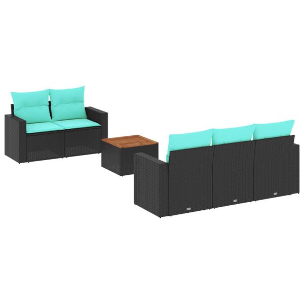 vidaXL 6-delige Loungeset met kussens poly rattan zwart