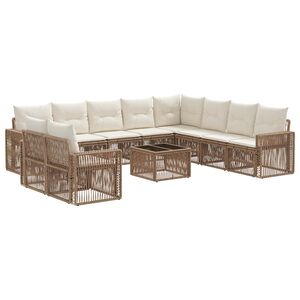vidaXL Tuinbankenset 11 pcs Beige en Cr&egrave;me Wit poly rattan