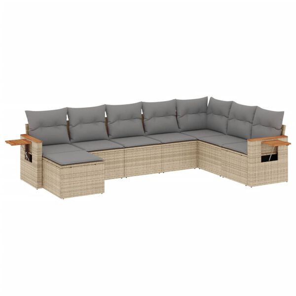 vidaXL 8-delige Loungeset met kussens poly rattan beige