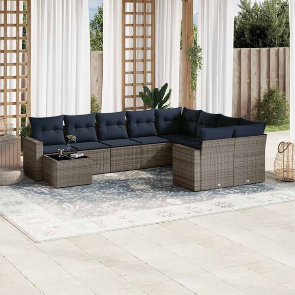 vidaXL 10-delige Loungeset met kussens poly rattan grijs