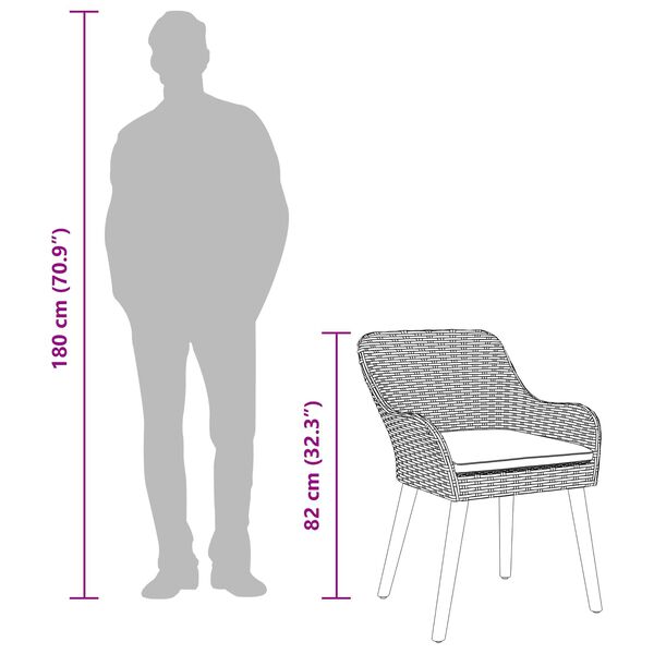 vidaXL Tuin eettafelset met kussen 5 pcs Lichtgrijs poly rattan