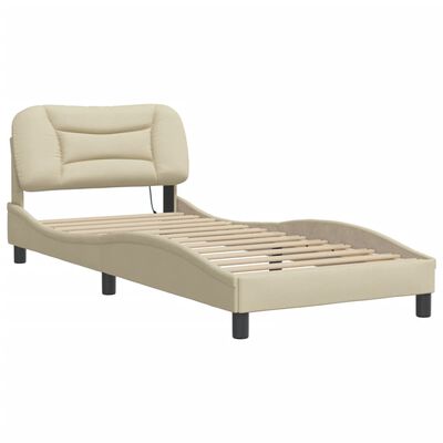 vidaXL Bedframe met hoofdbord stof crèmekleurig 90x190 cm