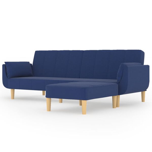 vidaXL Slaapbank 2-zits met hocker en 2 kussens stof blauw