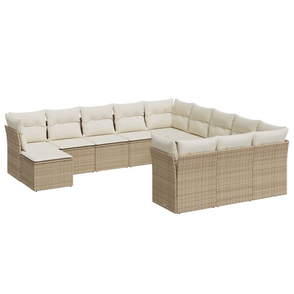 vidaXL 12-delige Loungeset met kussens poly rattan beige