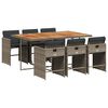 vidaXL 7-delige Tuinset met kussens poly rattan grijs