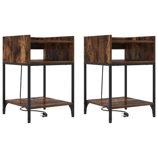vidaXL Nachtkastje 2 pcs Gerookt eiken 40 x 40 x 61 cm Bewerkt hout