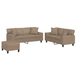 vidaXL 3-delige Loungeset met kussens kunstleer cappuccinokleurig