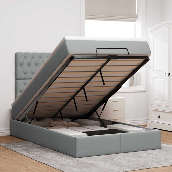 vidaXL Ottoman bed met matras 120x200cm stof lichtgrijs