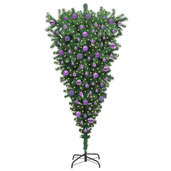 vidaXL Zijwaarts kunstkerstboom met ballenset Groen 180 cm PVC