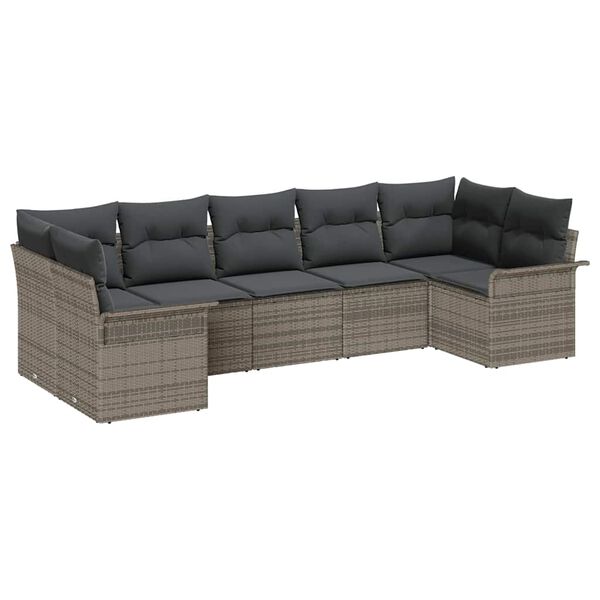 vidaXL Tuin Sofa Set met kussen 7 pcs Grijs poly rattan