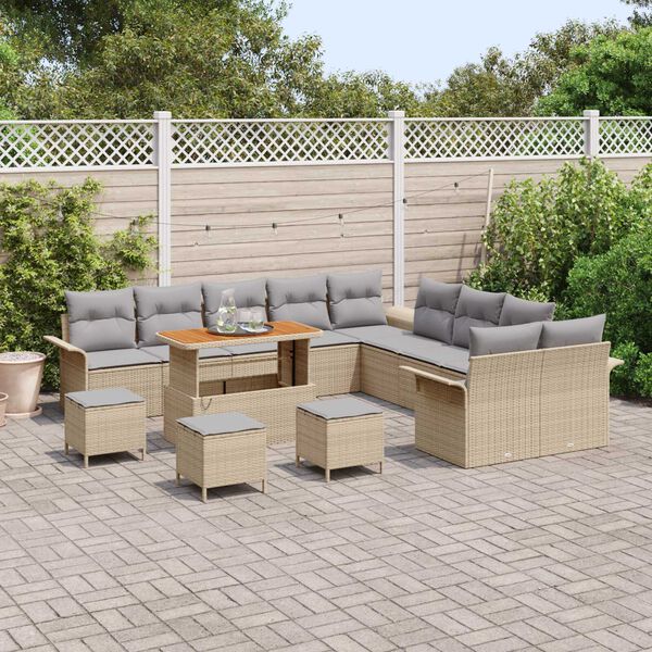 vidaXL Tuin Sofa Set met kussen met opslag 14 pcs Beige en Licht Grijs