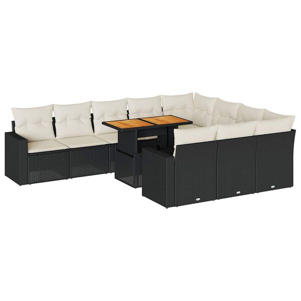 vidaXL 11-delige Loungeset met kussens poly rattan zwart