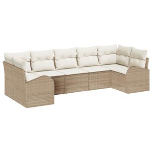 vidaXL Tuin Sofa Set met kussen 7 pcs Beige Poly Rattan