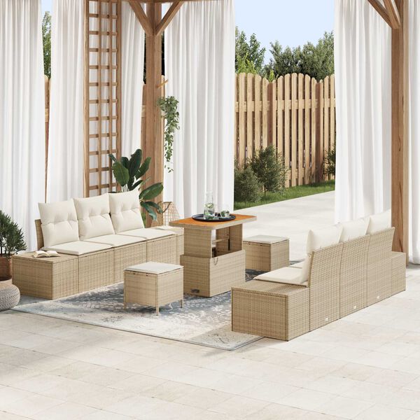 vidaXL Tuin Sofa Set met kussen 9 pcs Beige Poly riet