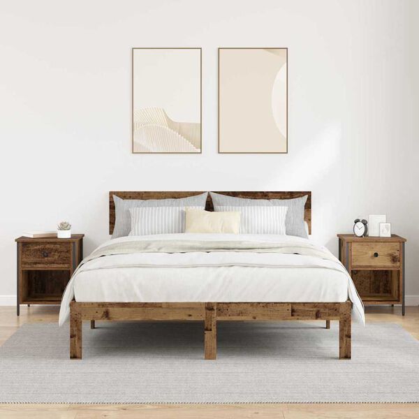 vidaXL Nachtkastje met lade 2 pcs Oudhout 40 x 42 x 50 cm Bewerkt hout